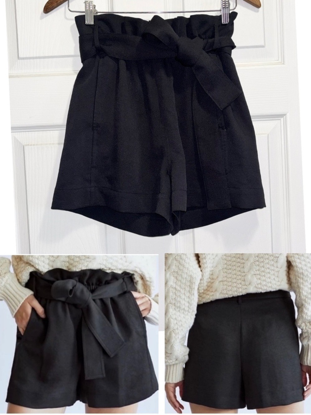 Aritzia Wilfred Paperbag Shorts High Waisted Tie Front Belt Black Size 2
